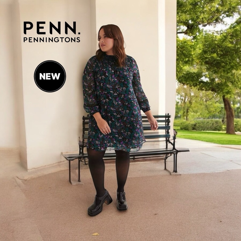 Penningtons Navy Floral Long Sleeve Shift Dress